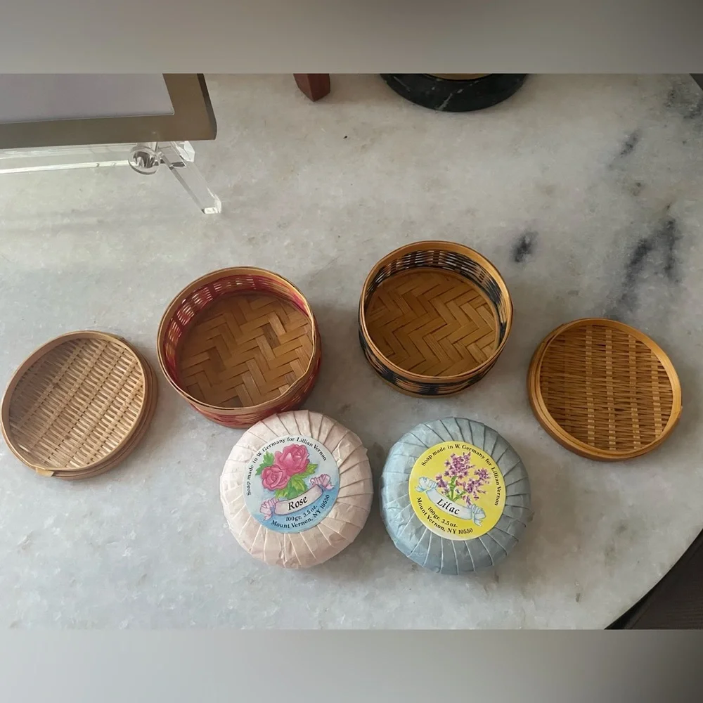 vintage soap in rattan baskets set
